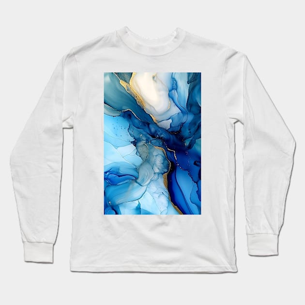 Blue Moon - Abstract Alcohol Ink Art Long Sleeve T-Shirt by inkvestor